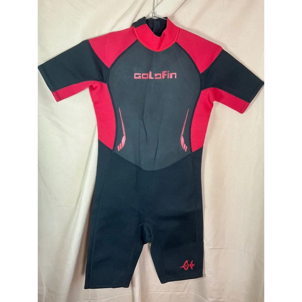 GoldFin Wetsuit Mens Small Black Red Excellent 3mm Shorty Back Zip Neoprene